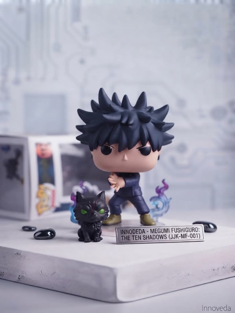 Funko Pop Megumi Fushiguro 1112 com Shikigami Cão Divino em Close
