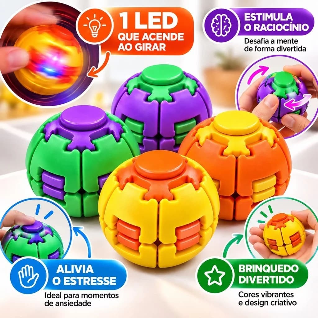 Spinner Ball com Luz LED Alivia o Estresse e Estimula o Raciocínio