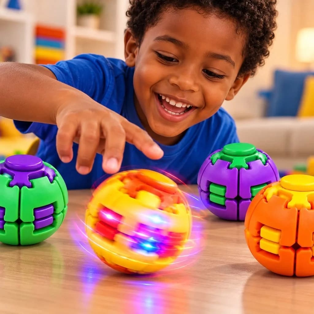 Criança Brincando com Spinner Ball com LED Girando em Alta Velocidade