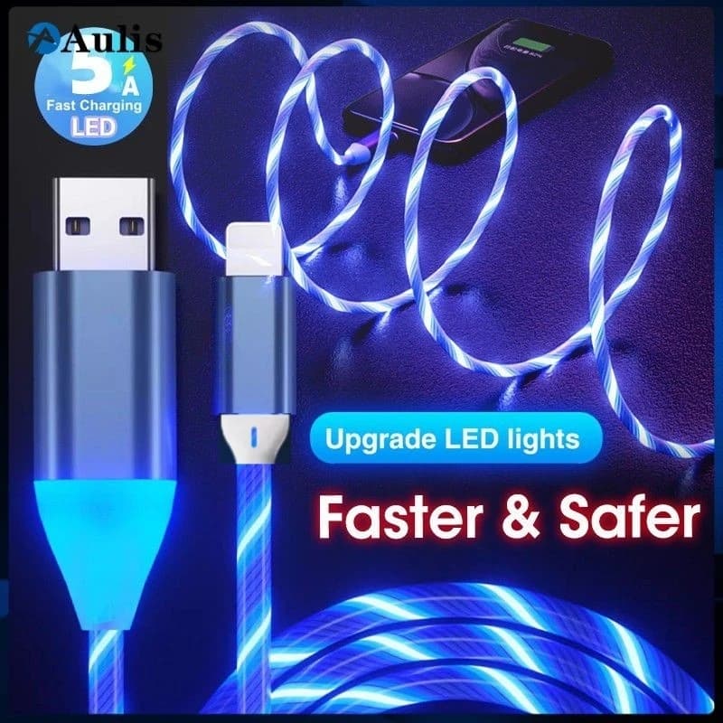 Cabo de Carregamento Rápido 3A LED Fluido Luminoso 1m USB