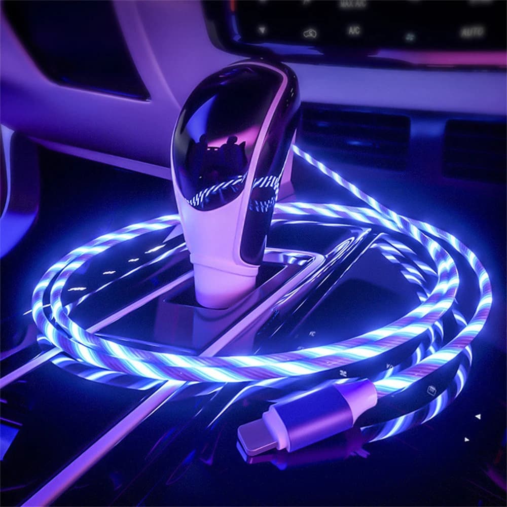 Cabo Carregador LED Fluido no Carro Efeito Neon