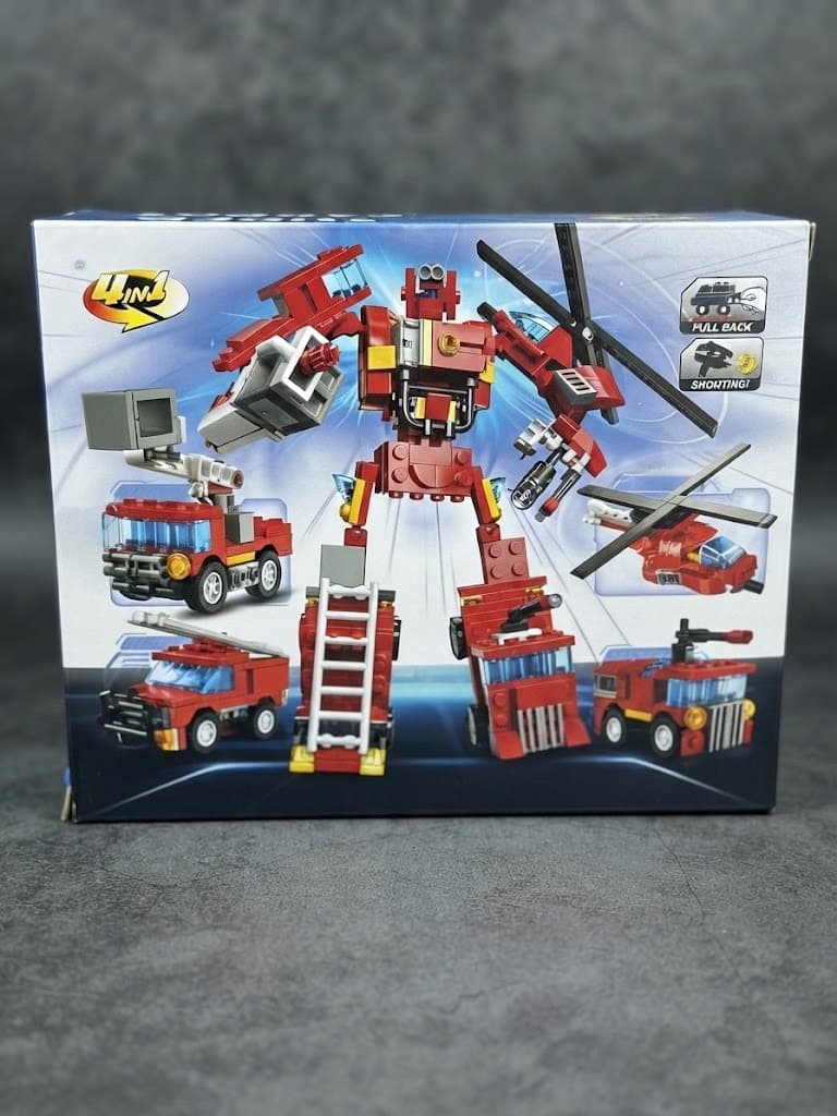 Super Robô de Resgate Bombeiros 4 em 1 com Veículos e Helicóptero