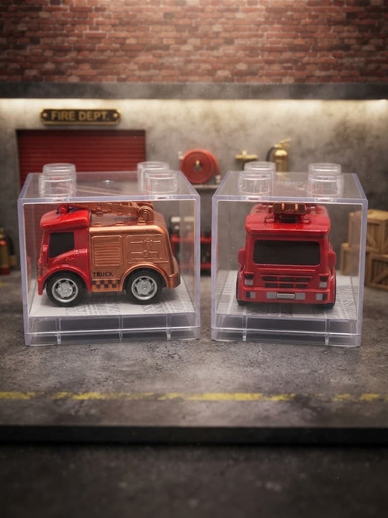 Miniatura Caminhão de Bombeiros Colecionável com Cúpula Display Empilhável Estilo Bloco