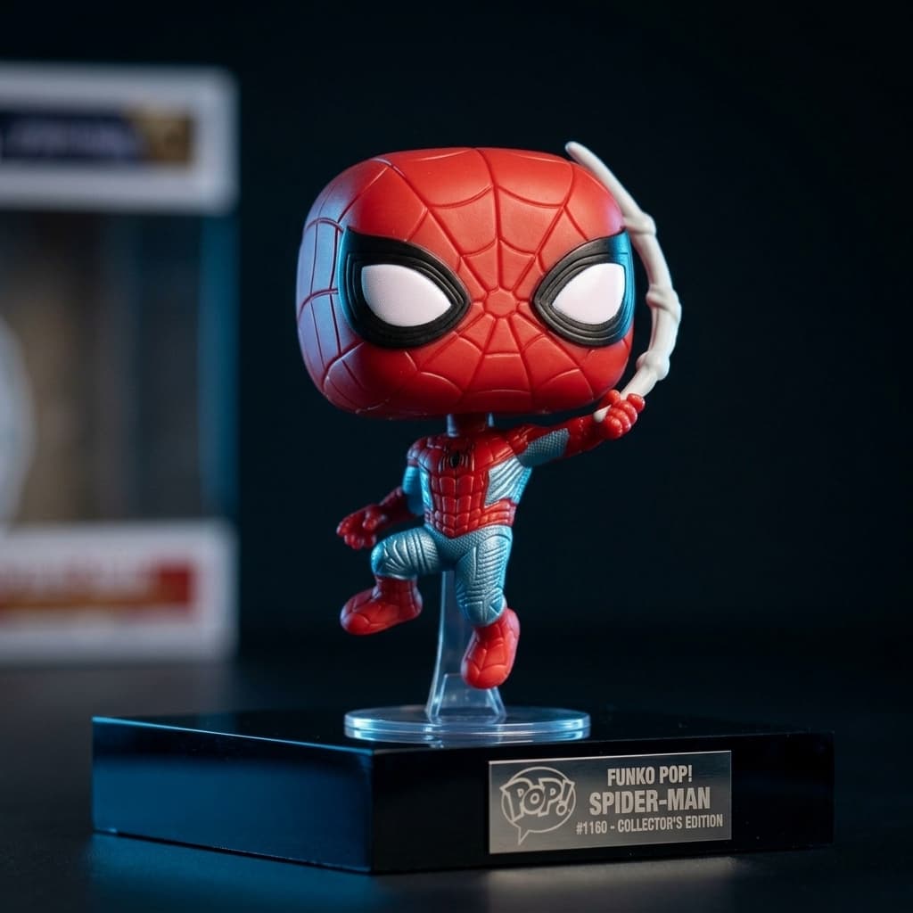 Boneco Funko Pop Spider-Man 1160 fora da caixa em base de exibição