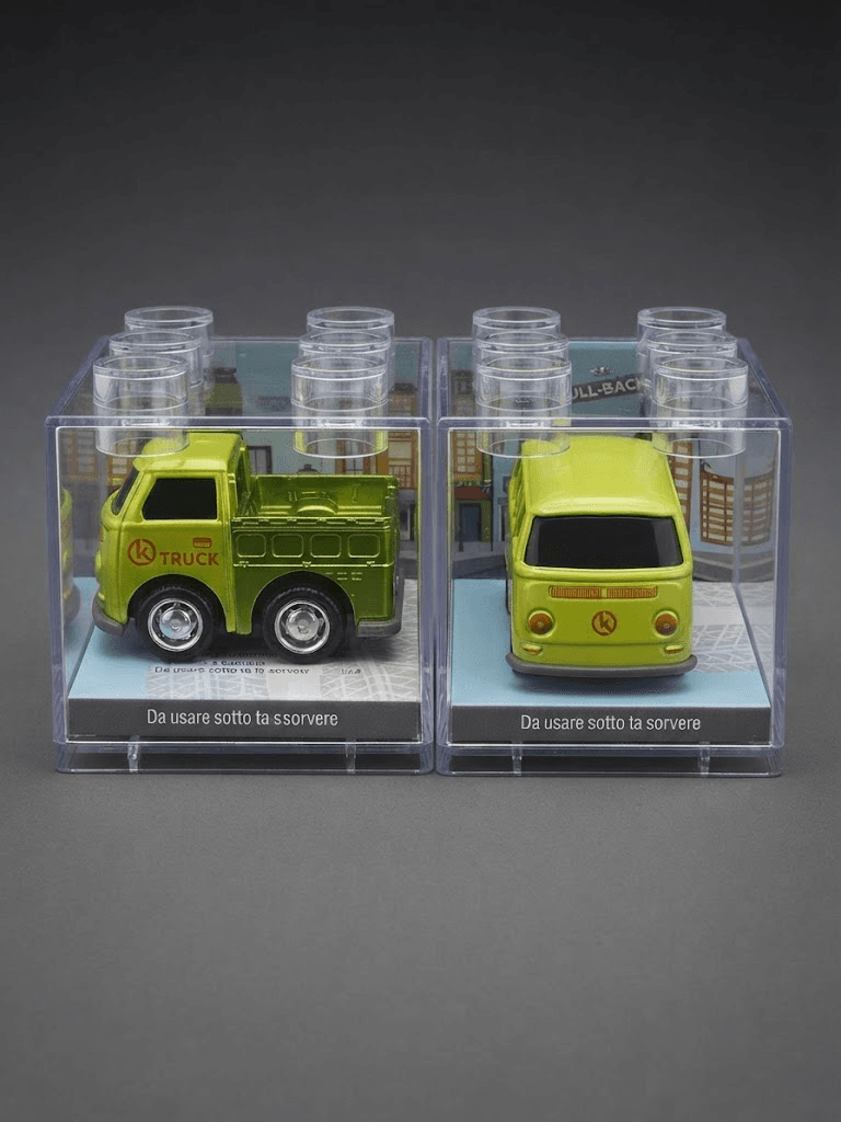 Miniatura Kombi Pick-up Retrô Verde com Cúpula Display Empilhável Estilo Bloco (Pull Back)
