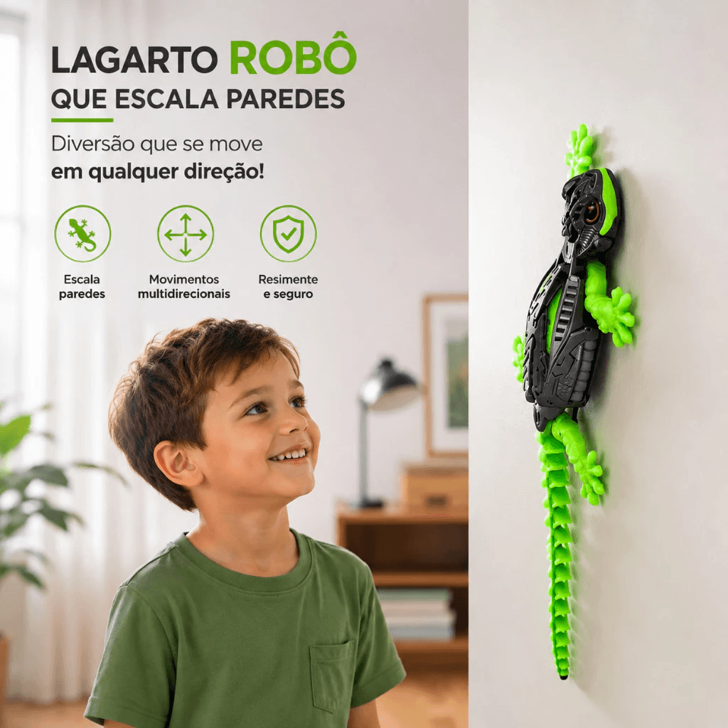 Lagarto Robô Escalador de Parede com Controle Remoto e LED Neon — Wall Climber Gecko