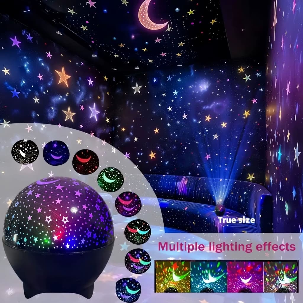 Efeitos de Luz e Céu Noturno na Sala com Luminária Projetor de Estrelas
