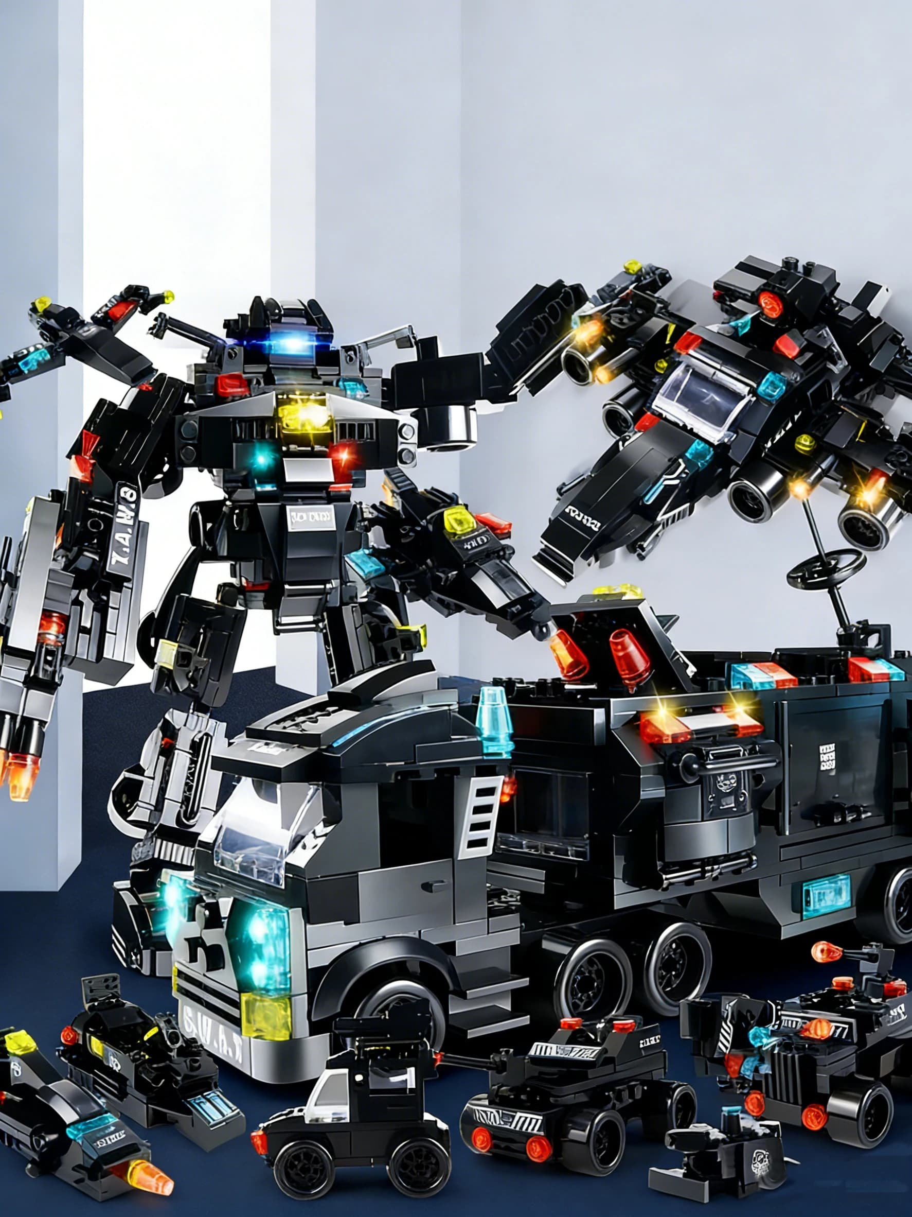 Blocos de Montar Conjunto SWAT 8 em 1 Policial 585pcs com Caminhão e Helicóptero - Foto 2
