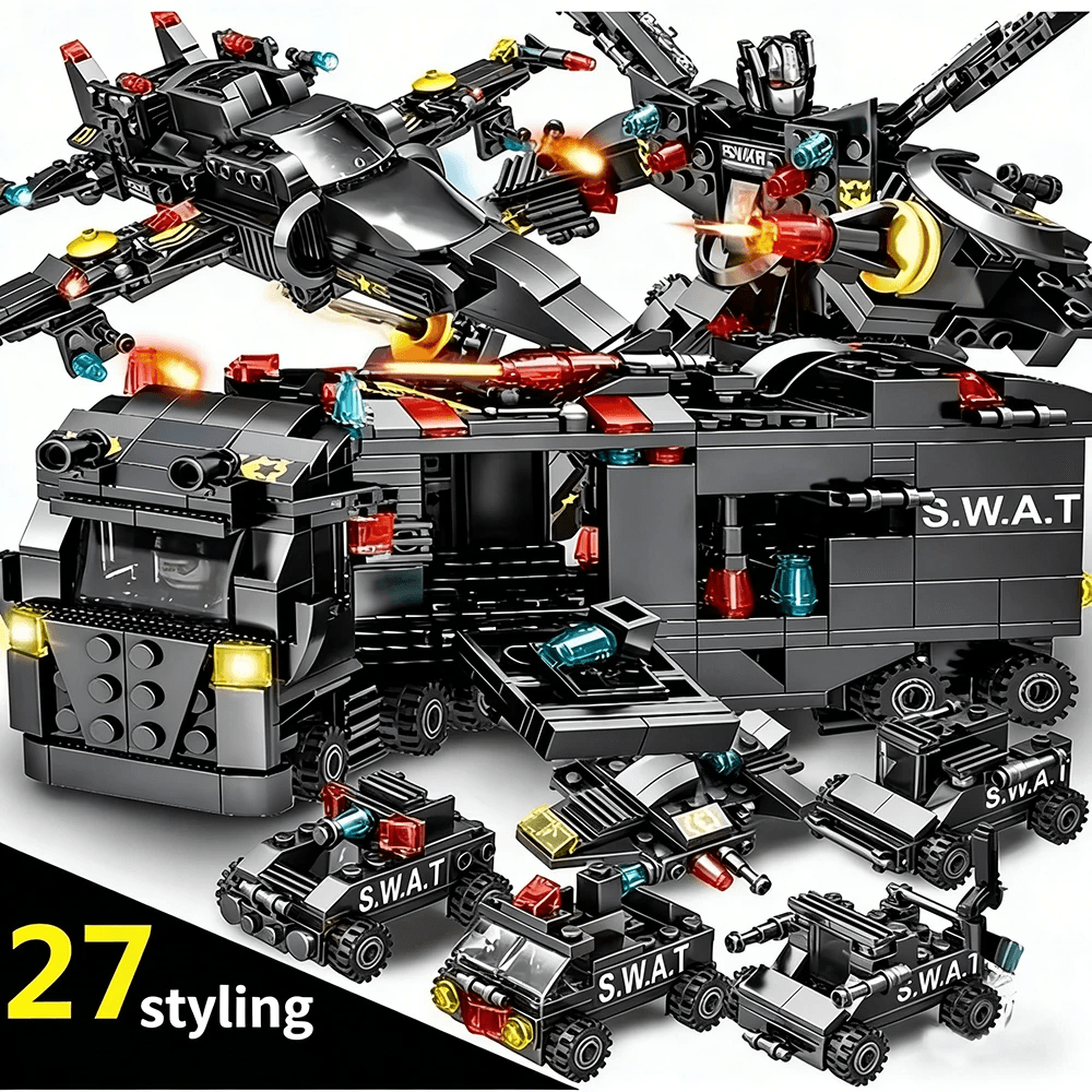 Blocos de Montar Conjunto SWAT 8 em 1 Policial 585pcs com Caminhão e Helicóptero - Foto 4