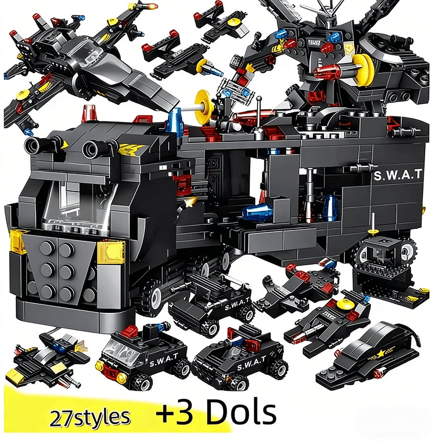 Blocos de Montar Conjunto SWAT 8 em 1 Policial 585pcs com Caminhão e Helicóptero - Foto 5