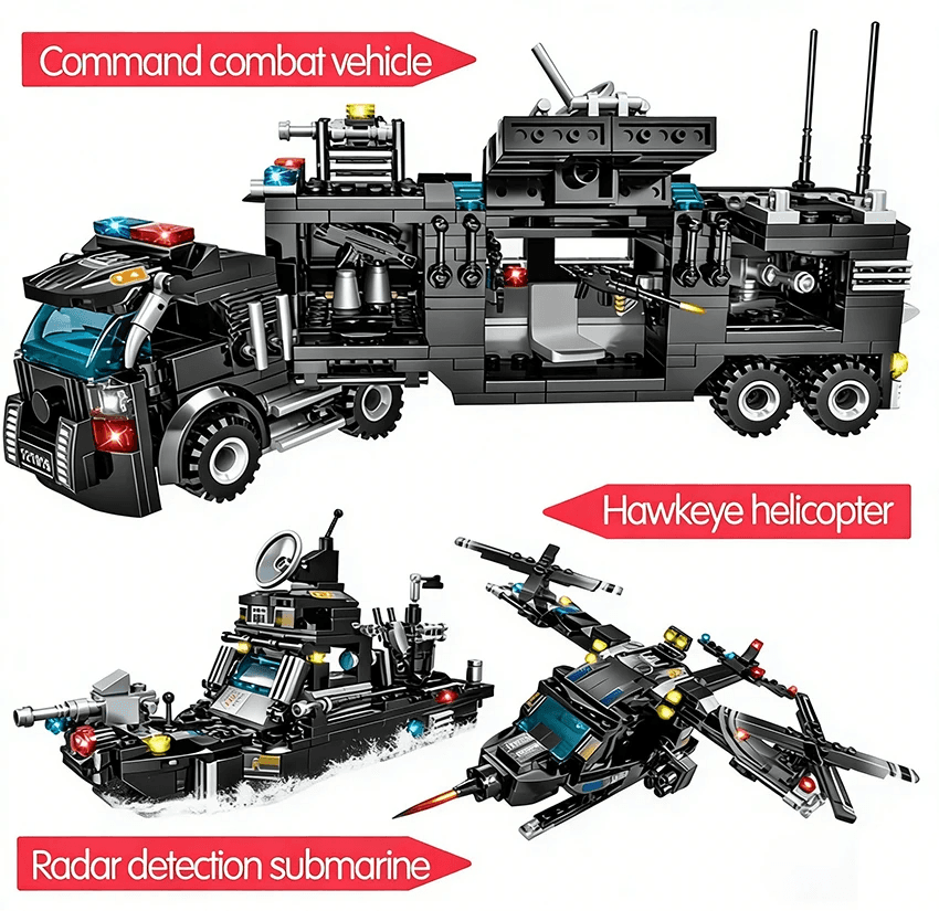 Blocos de Montar Conjunto SWAT 8 em 1 Policial 585pcs com Caminhão e Helicóptero - Foto 6